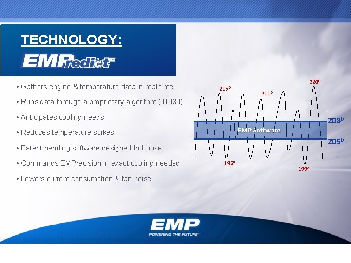 TECHNOLOGY: • Gathers engine & temperature data in real time 2150 2200 2110 •