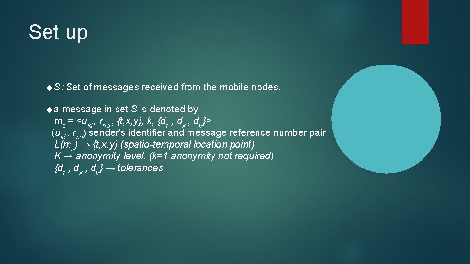 Set up S: a Set of messages received from the mobile nodes. message in