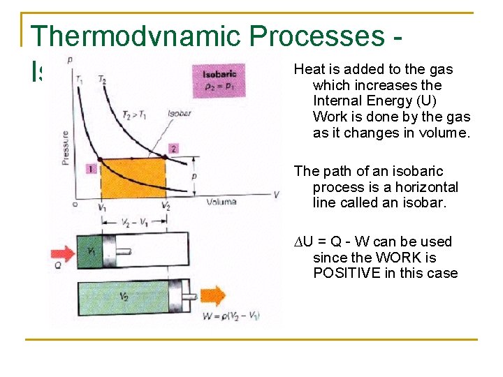 Thermodynamic Processes - Heat is added to the gas Isobaric which increases the Internal