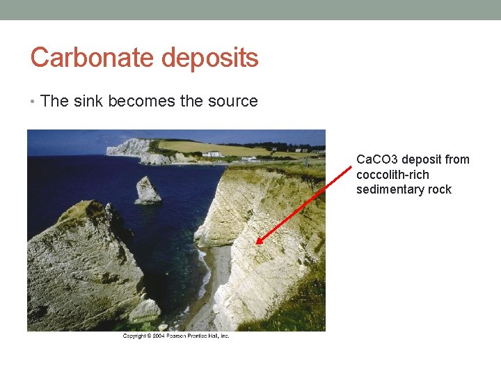 Carbonate deposits • The sink becomes the source Ca. CO 3 deposit from coccolith-rich