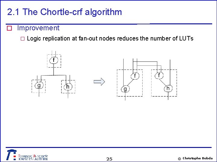 2. 1 The Chortle-crf algorithm � Improvement � Logic replication at fan-out nodes reduces