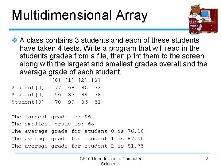Multidimensional Array v A class contains 3 students and each of these students have