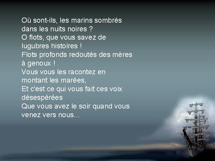 Où sont-ils, les marins sombrés dans les nuits noires ? O flots, que vous