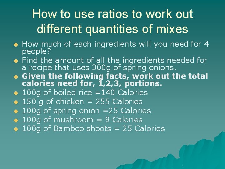 How to use ratios to work out different quantities of mixes u u u