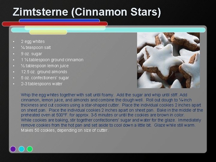 Zimtsterne (Cinnamon Stars) • • 2 egg whites ¼ teaspoon salt 9 oz. sugar