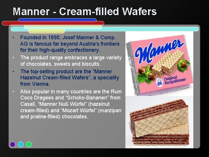 Manner - Cream-filled Wafers • • Founded in 1890, Josef Manner & Comp. AG