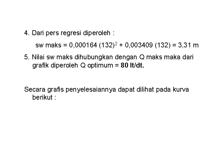 4. Dari pers regresi diperoleh : sw maks = 0, 000164 (132)2 + 0,