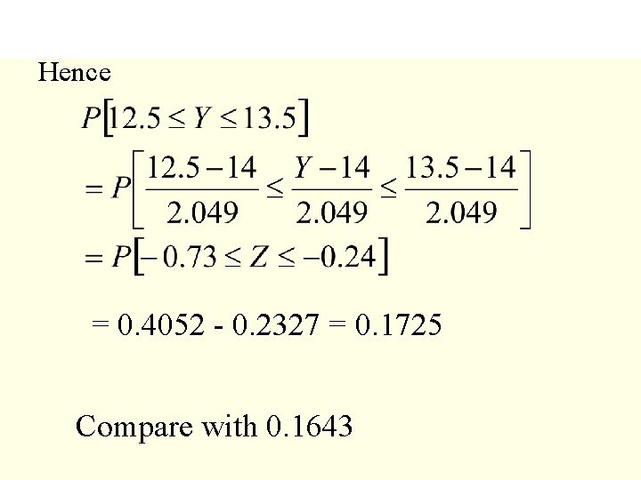 Hence = 0. 4052 - 0. 2327 = 0. 1725 Compare with 0. 1643