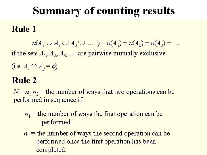 Summary of counting results Rule 1 n(A 1 A 2 A 3 …. )