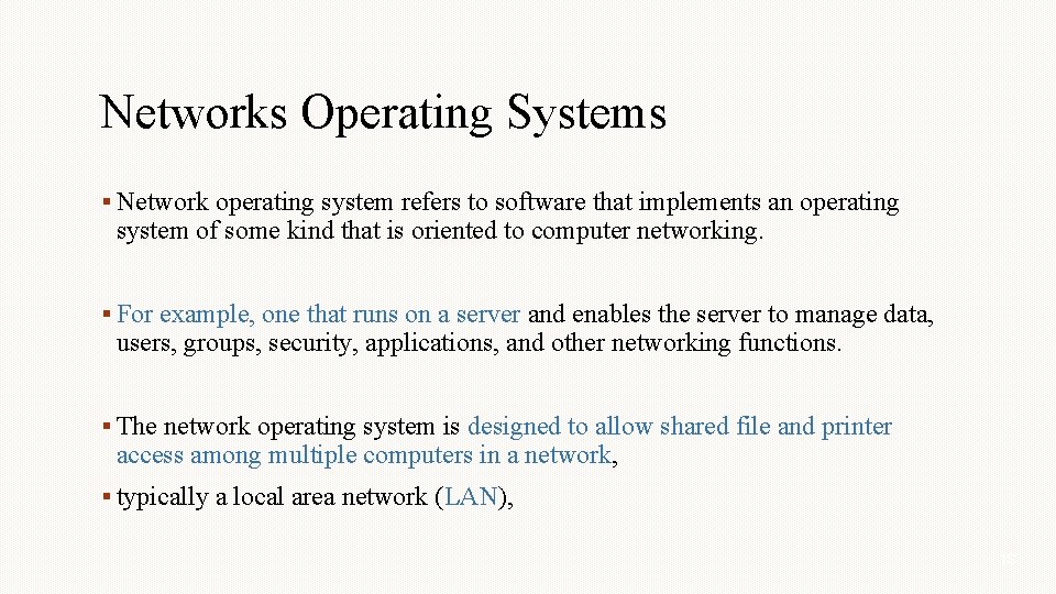 Networks Operating Systems Network operating system refers to software that implements an operating system Networks Operating Systems Network operating system refers to software that implements an operating system