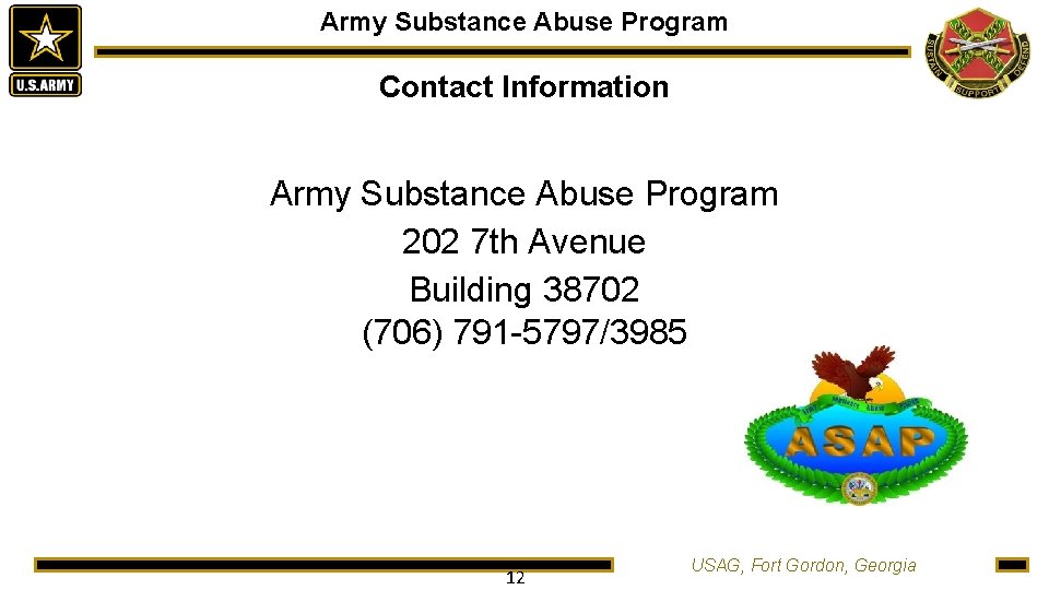 Army Substance Abuse Program Contact Information Army Substance Abuse Program 202 7 th Avenue