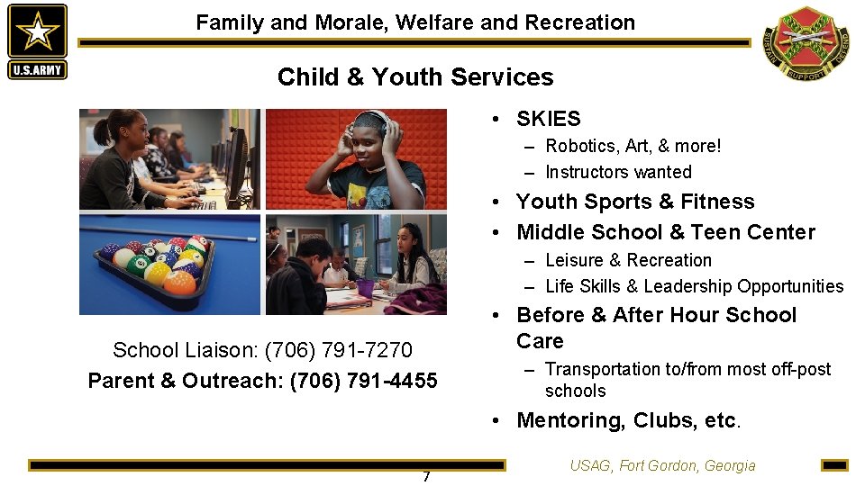 Family and Morale, Welfare and Recreation Child & Youth Services • SKIES – Robotics,