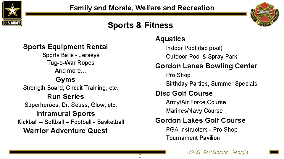 Family and Morale, Welfare and Recreation Sports & Fitness Aquatics Sports Equipment Rental Indoor