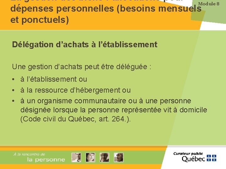 La gestion des biens : allocations pour Module 8 dépenses personnelles (besoins mensuels et