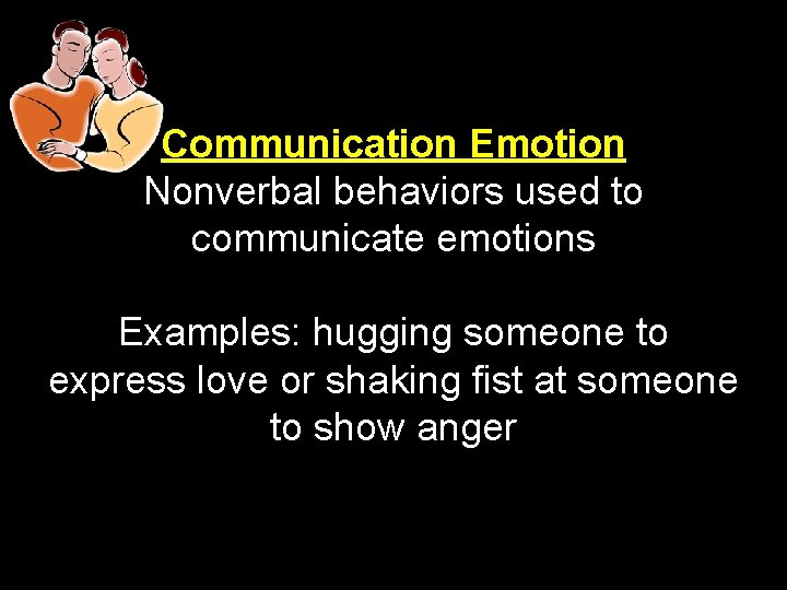 Communication Emotion Nonverbal behaviors used to communicate emotions Examples: hugging someone to express love