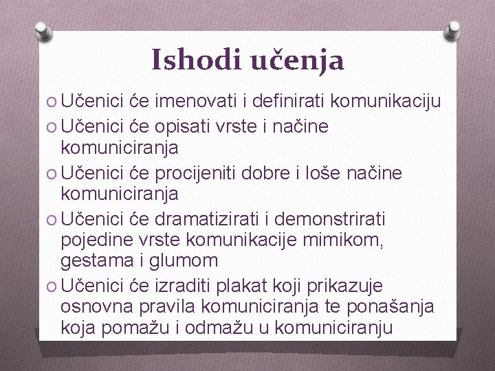 Ishodi učenja O Učenici će imenovati i definirati komunikaciju O Učenici će opisati vrste