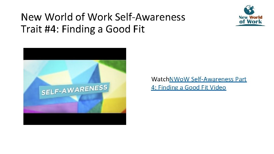 New World of Work Self-Awareness Trait #4: Finding a Good Fit Watch. NWo. W