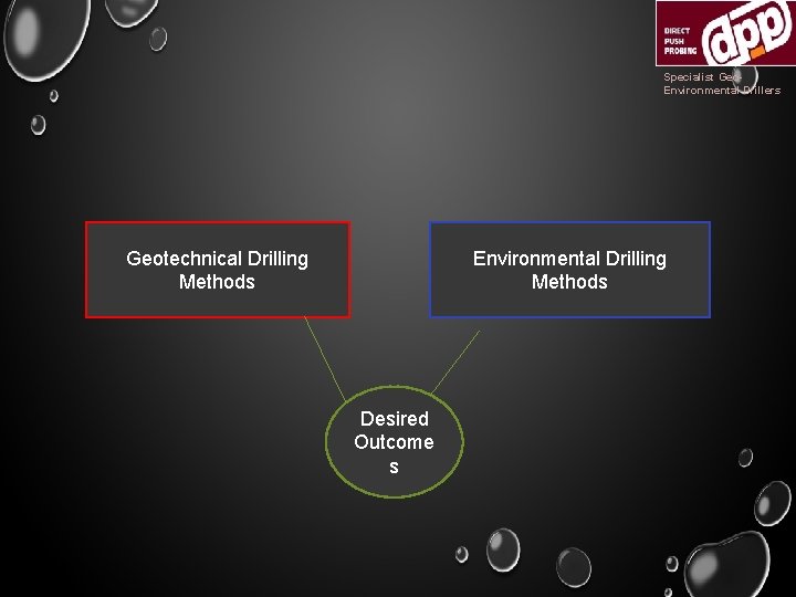 Specialist Geo. Environmental Drillers Geotechnical Drilling Methods Environmental Drilling Methods Desired Outcome s 