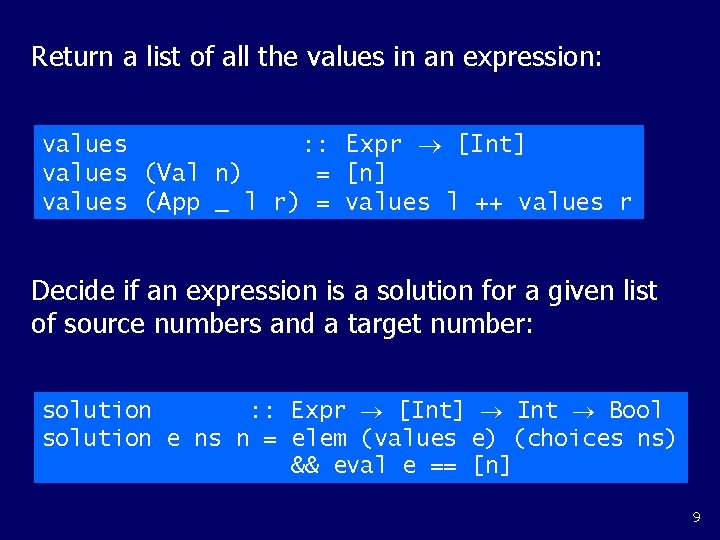 Return a list of all the values in an expression: values : : Expr