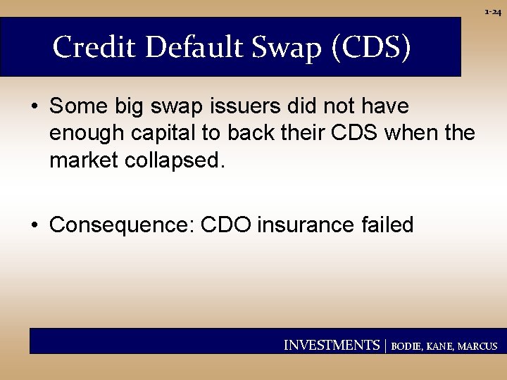 1 -24 Credit Default Swap (CDS) • Some big swap issuers did not have
