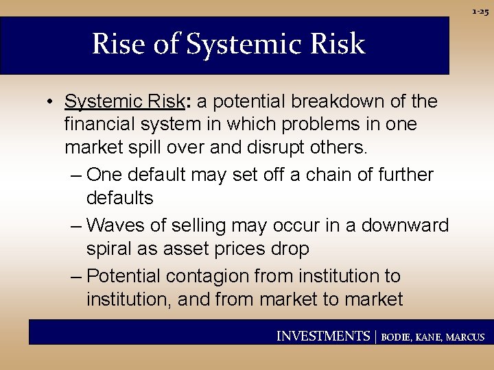 1 -25 Rise of Systemic Risk • Systemic Risk: a potential breakdown of the