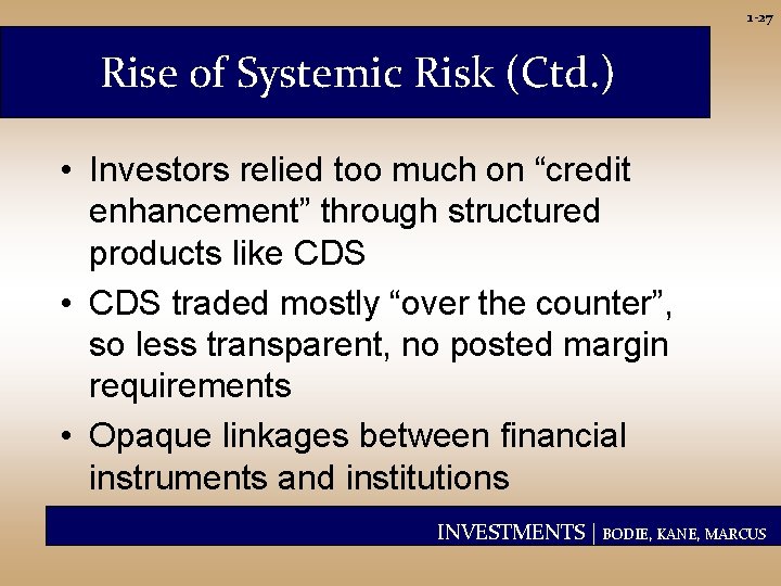 1 -27 Rise of Systemic Risk (Ctd. ) • Investors relied too much on
