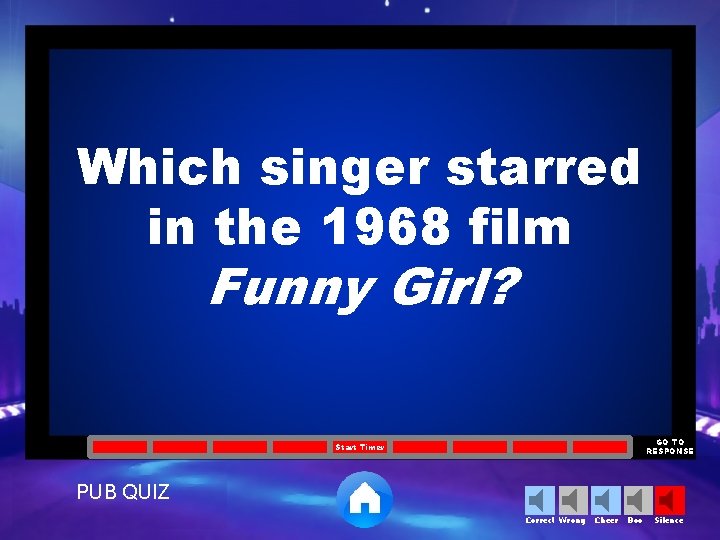 Which singer starred in the 1968 film Funny Girl? GO TO RESPONSE Start Timer