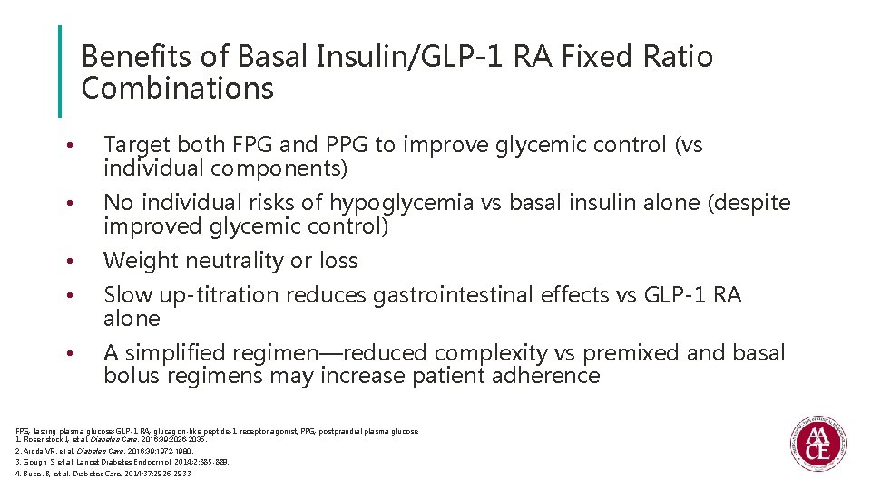 Benefits of Basal Insulin/GLP-1 RA Fixed Ratio Combinations • Target both FPG and PPG