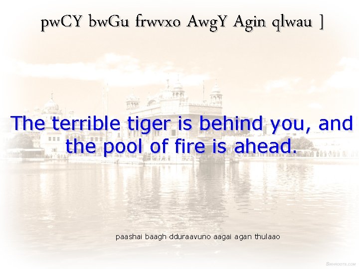 pw. CY bw. Gu frwvxo Awg. Y Agin qlwau ] The terrible tiger is