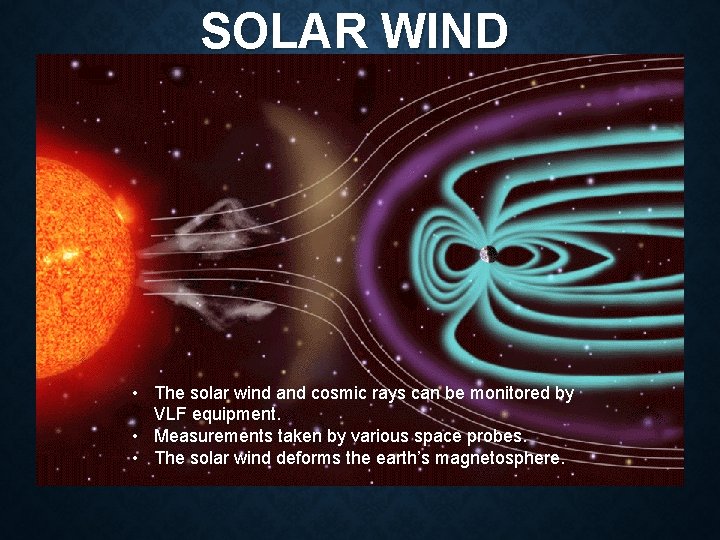 SOLAR WIND • The solar wind and cosmic rays can be monitored by VLF