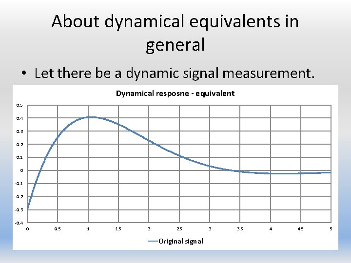 About dynamical equivalents in general • Let there be a dynamic signal measurement. Dynamical