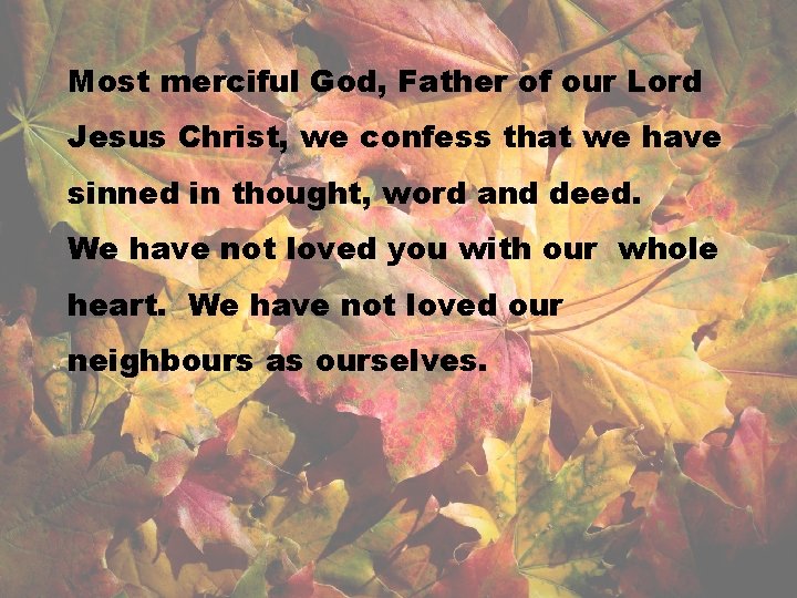 Most merciful God, Father of our Lord Jesus Christ, we confess that we have
