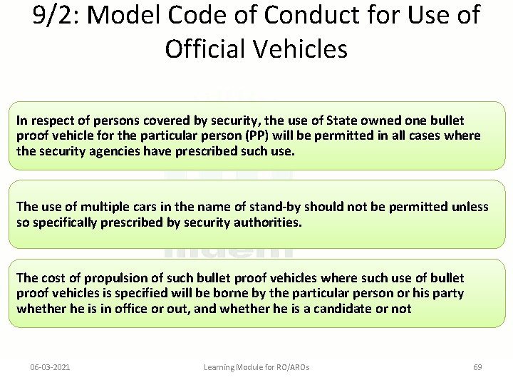 9/2: Model Code of Conduct for Use of Official Vehicles In respect of persons