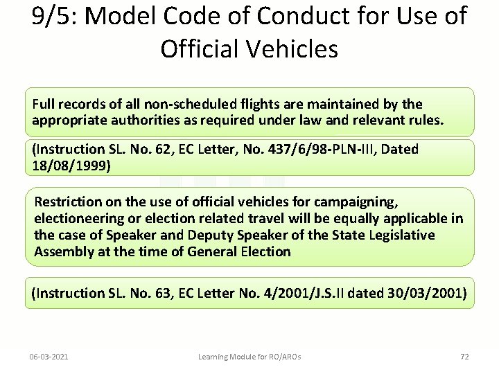 9/5: Model Code of Conduct for Use of Official Vehicles Full records of all