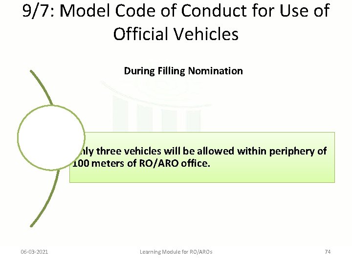 9/7: Model Code of Conduct for Use of Official Vehicles During Filling Nomination Only
