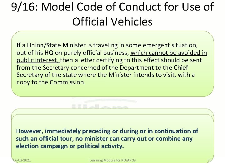 9/16: Model Code of Conduct for Use of Official Vehicles If a Union/State Minister