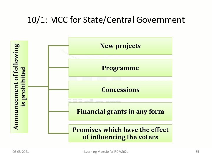 Announcement of following is prohibited 10/1: MCC for State/Central Government 06 -03 -2021 New
