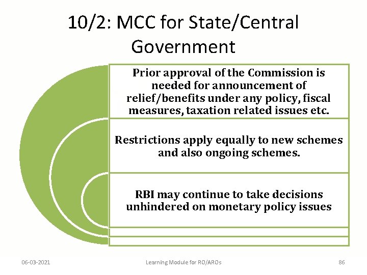 10/2: MCC for State/Central Government Prior approval of the Commission is needed for announcement