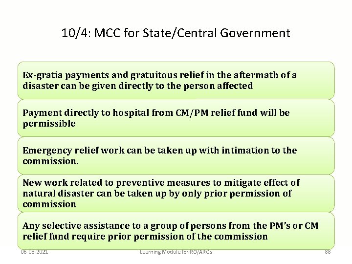 10/4: MCC for State/Central Government Ex-gratia payments and gratuitous relief in the aftermath of