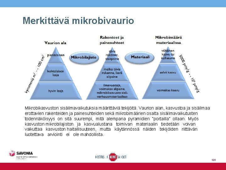 Merkittävä mikrobivaurio Mikrobikasvuston sisäilmavaikutuksia määrittäviä tekijöitä. Vaurion alan, kasvustoa ja sisäilmaa erottavien rakenteiden ja