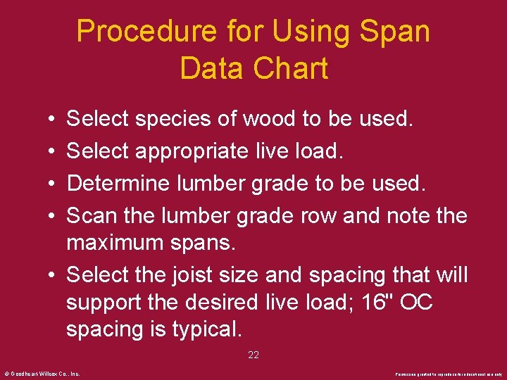 Procedure for Using Span Data Chart • • Select species of wood to be