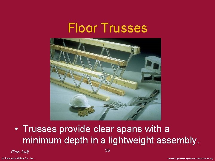 Floor Trusses • Trusses provide clear spans with a minimum depth in a lightweight