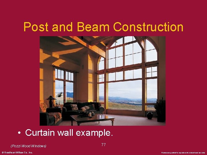 Post and Beam Construction • Curtain wall example. (Pozzi Wood Windows) © Goodheart-Willcox Co.