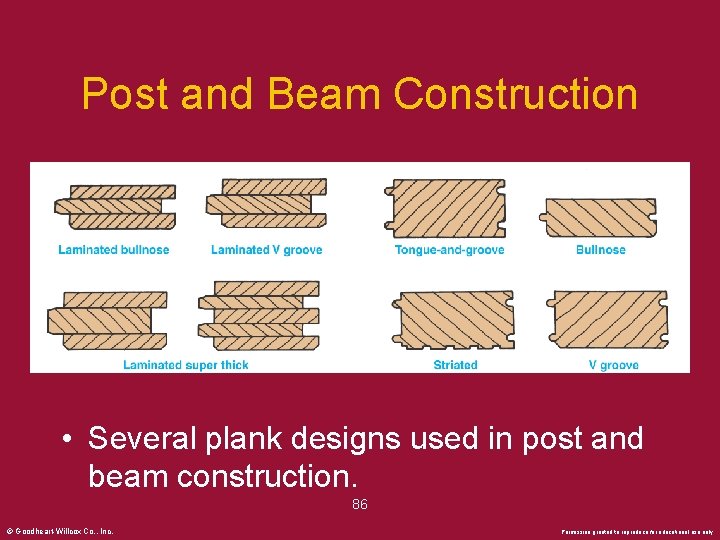 Post and Beam Construction • Several plank designs used in post and beam construction.