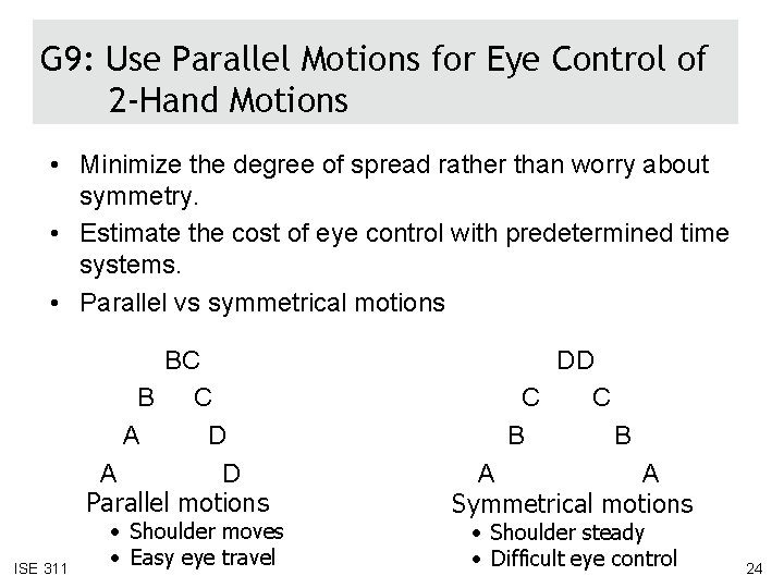 G 9: Use Parallel Motions for Eye Control of 2 -Hand Motions • Minimize