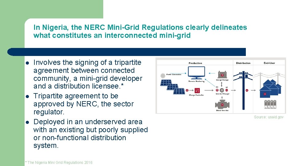 In Nigeria, the NERC Mini-Grid Regulations clearly delineates what constitutes an interconnected mini-grid l