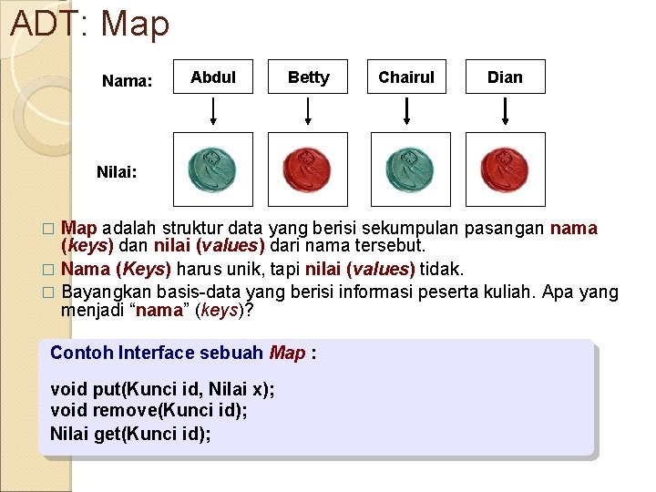 ADT: Map Nama: Abdul Betty Chairul Dian Nilai: Map adalah struktur data yang berisi
