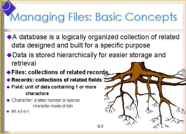 Managing Files: Basic Concepts u. A database is a logically organized collection of related