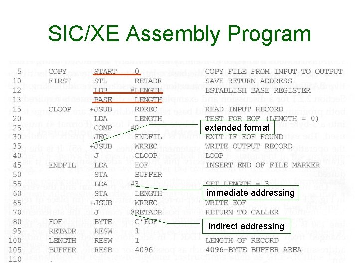 SIC/XE Assembly Program extended format immediate addressing indirect addressing 