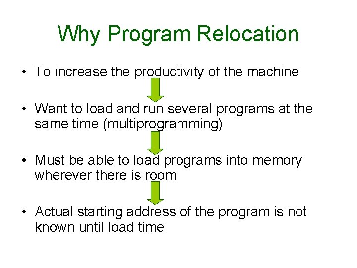 Why Program Relocation • To increase the productivity of the machine • Want to